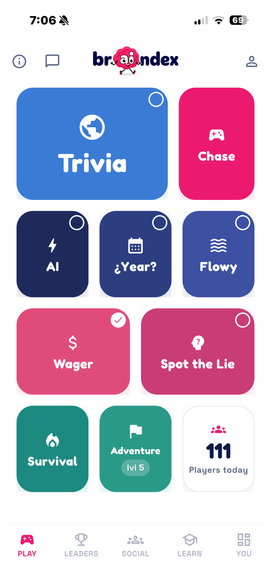 Pick a game. Nine of them, and it tells you how many people are playing today.