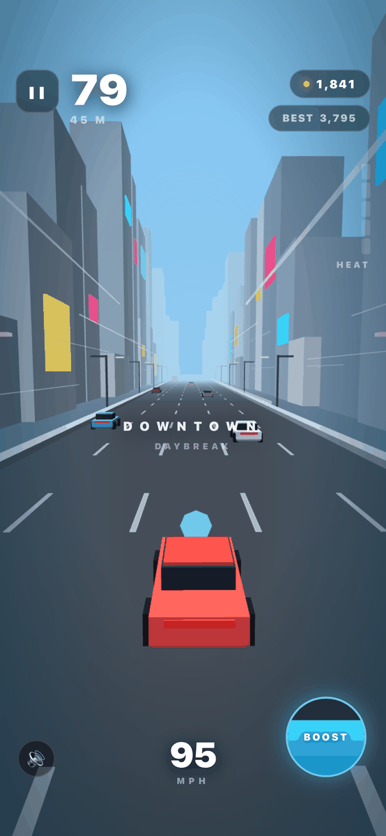 One thumb. Drag anywhere to steer. You never touch the car itself.